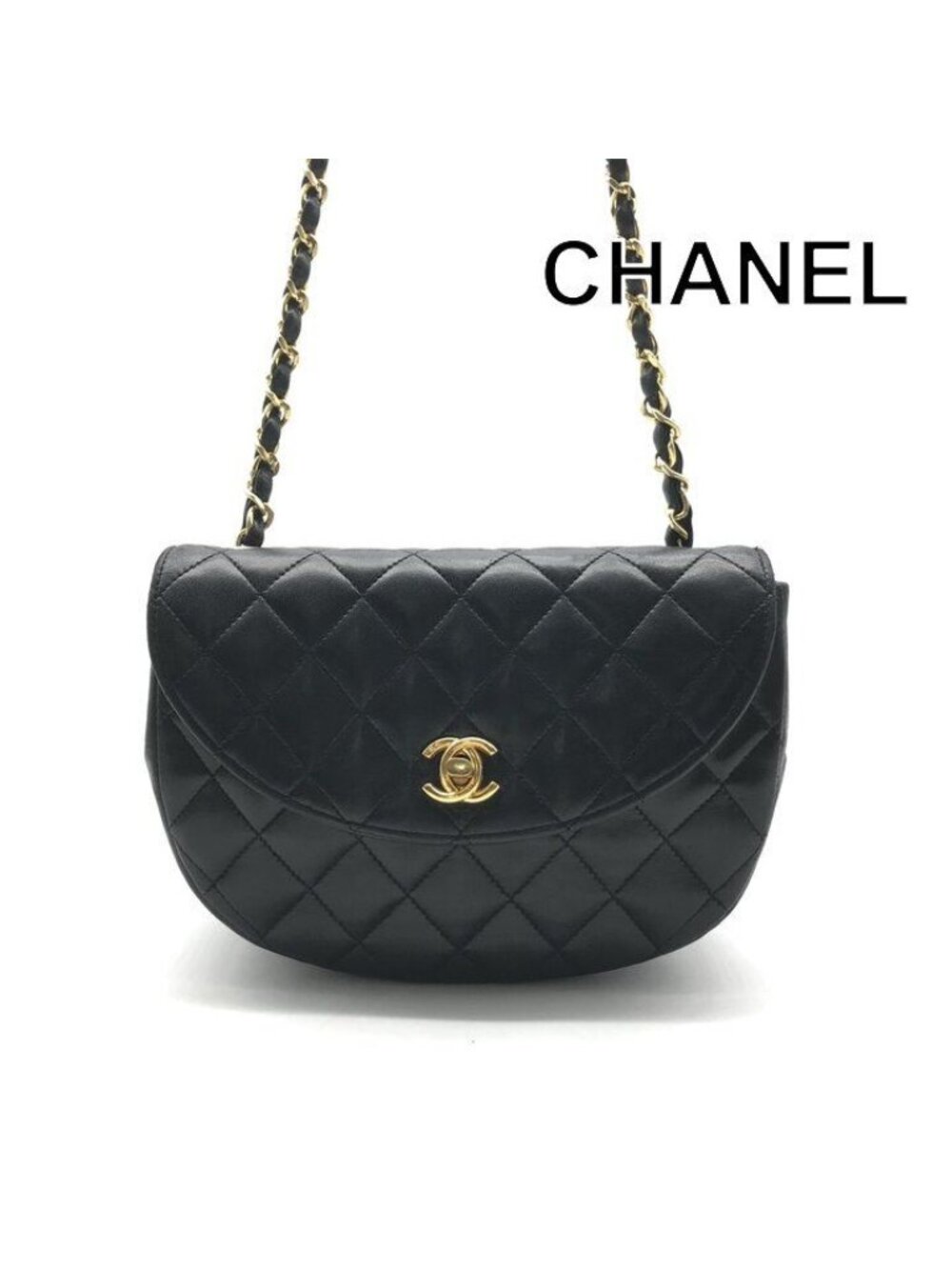 Chanel Chain Shoulder Bag Quilted CC Logo Flap Vintage Black